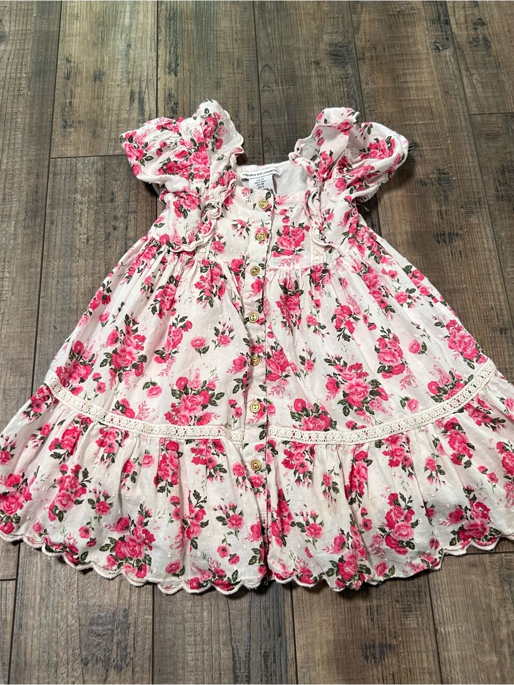 Cupcakes and Cashmere Baby Girl Dress – 3T – Pink Floral Ruffle Dress